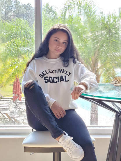 "Selectively Social" sweatshirt in the color white